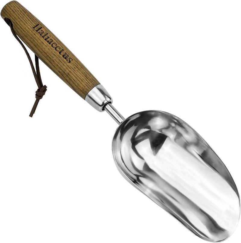 Haliaeetus Potting Soil Scoop, Bend-Proof Stainless Steel Garden Scoop, 1 Cup Big Volume Garden Hand Shovel, Comfortable Wood Handle Dirt Trowel for Transplanting, Cultivation, Composting and Planting - Image 1